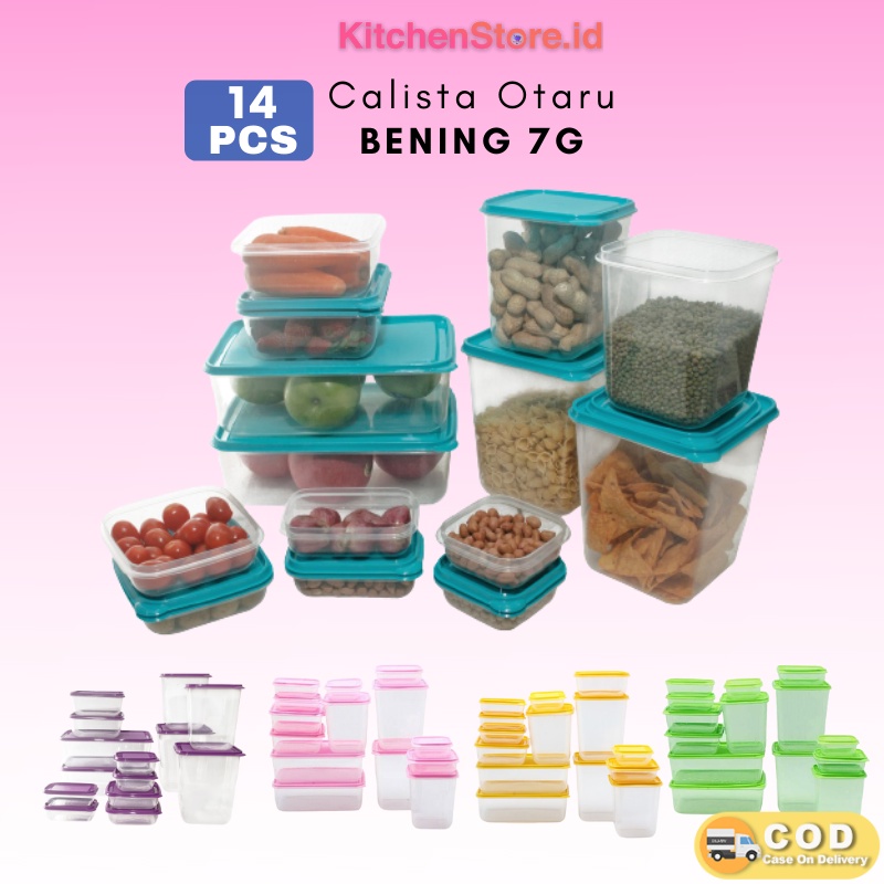 TOPLES PUTIH CALISTA OTARU BENING 14PCS TEMPAT BUMBU DAPUR FOOD CONTAINER KULKAS SET FOOD PREPARATION TOPLES PENYIMPANAN KULKAS TRANSPARAN