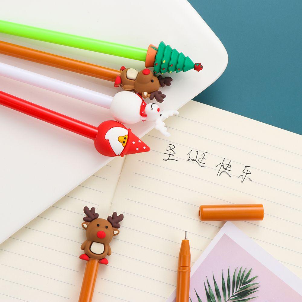 Populer 2/5pcs Gel Pen Hadiah Alat Tulis Perlengkapan Menulis Elk Snowman Seri Natal