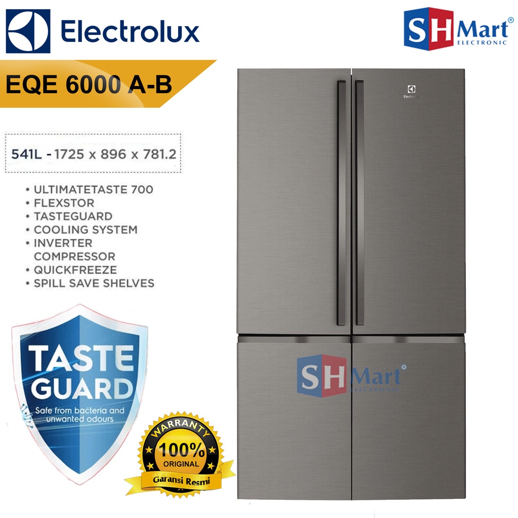 KULKAS SIDE BY SIDE 4 PINTU ELECTROLUX EQE6000A-B / EQE6000AB French Door KAPASITAS 541 LITER GARANSI RESMI (MEDAN)