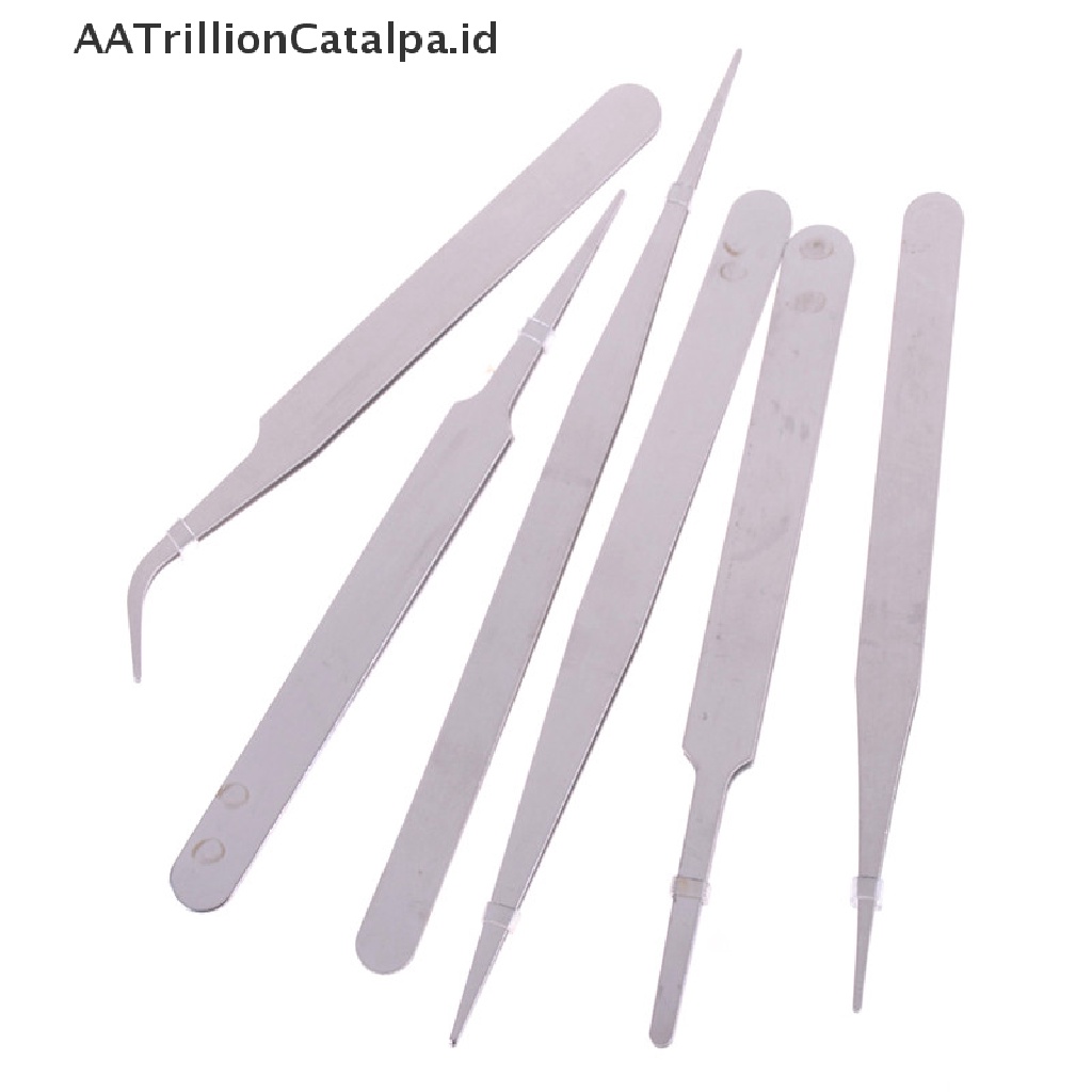 Aatrillioncatalpa 6Pcs / Set Pinset Anti Statis Bahan Stainless Steel Untuk Reparasi