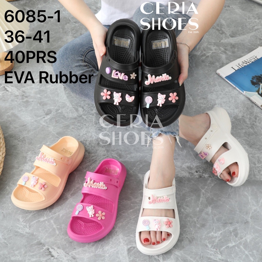 EVA Sandal Slop Tali Belakang Import Rubber Eva Korean Ringan Super Soft Empuk Motif Jibbitz Marie BALANCE 6085