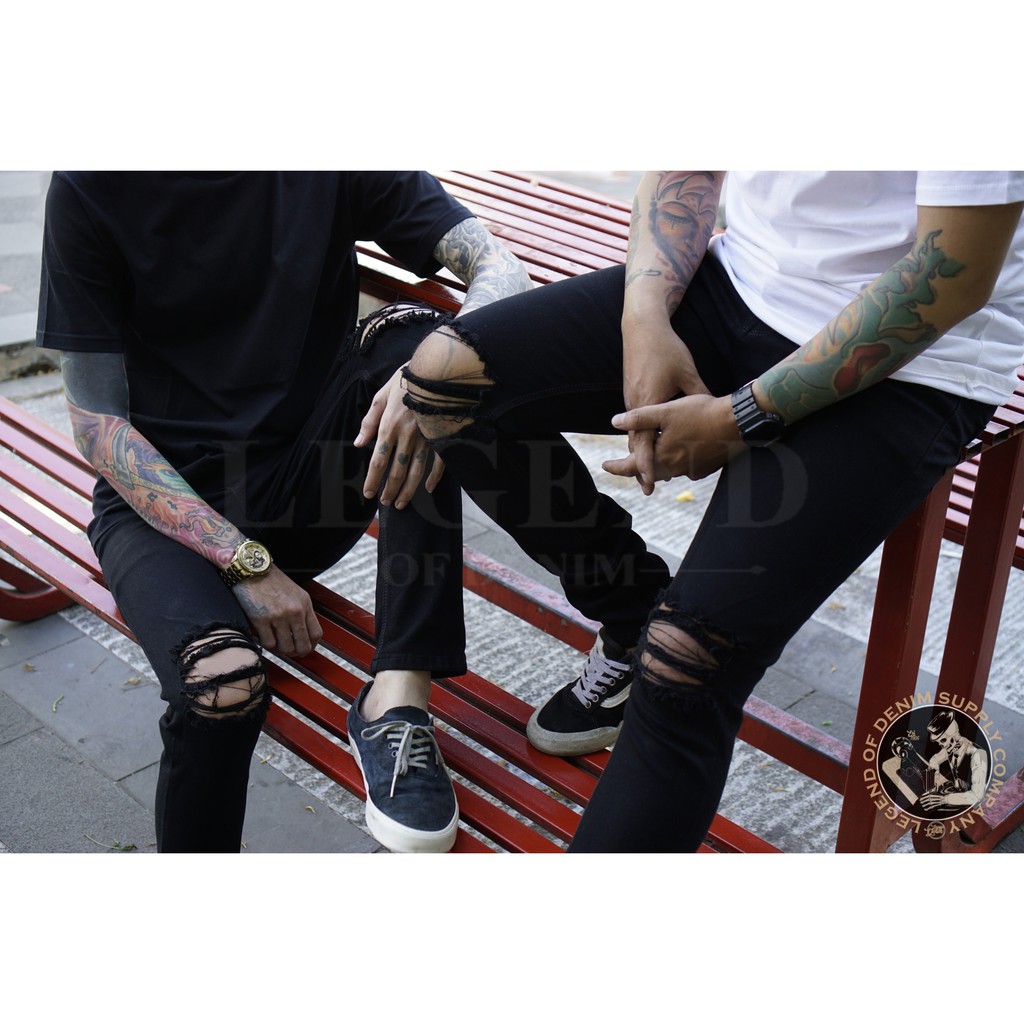 Plain black pekat long pants softjeans celana panjang stretch Sobek ngaret karet bagus mantap melar