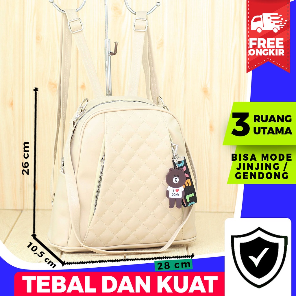 Backpack Wanita Saniza Cream Tas Ransel Cewe Kekinian Keren Stylish Hangout Fashion Terbaru Termurah