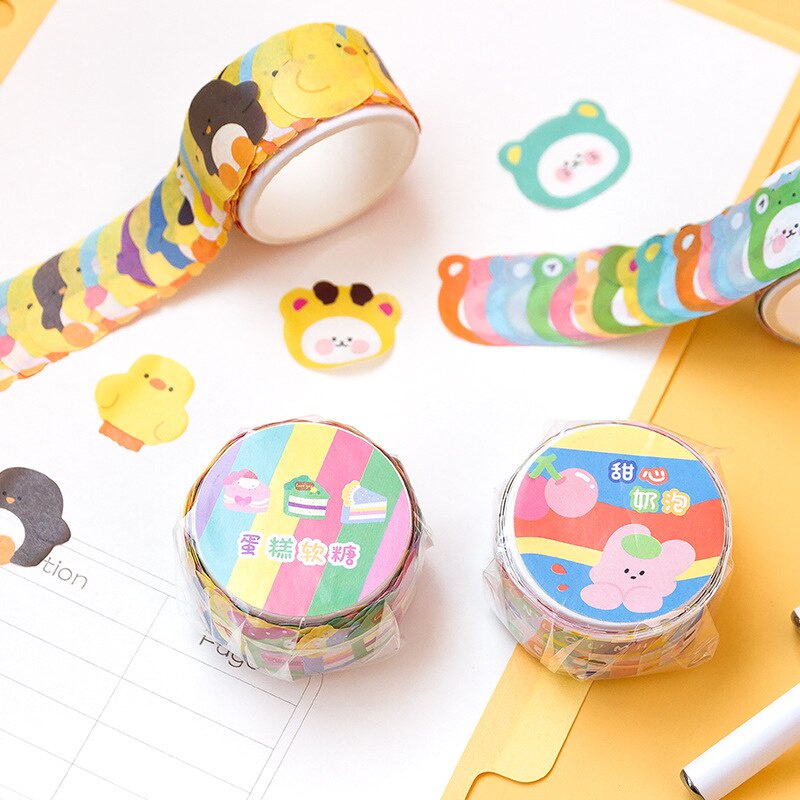 

WASHI TAPE 100 Pcs Washi Paper Cute Colorful Cartoon Animal Rainbow Cake Masking Tape