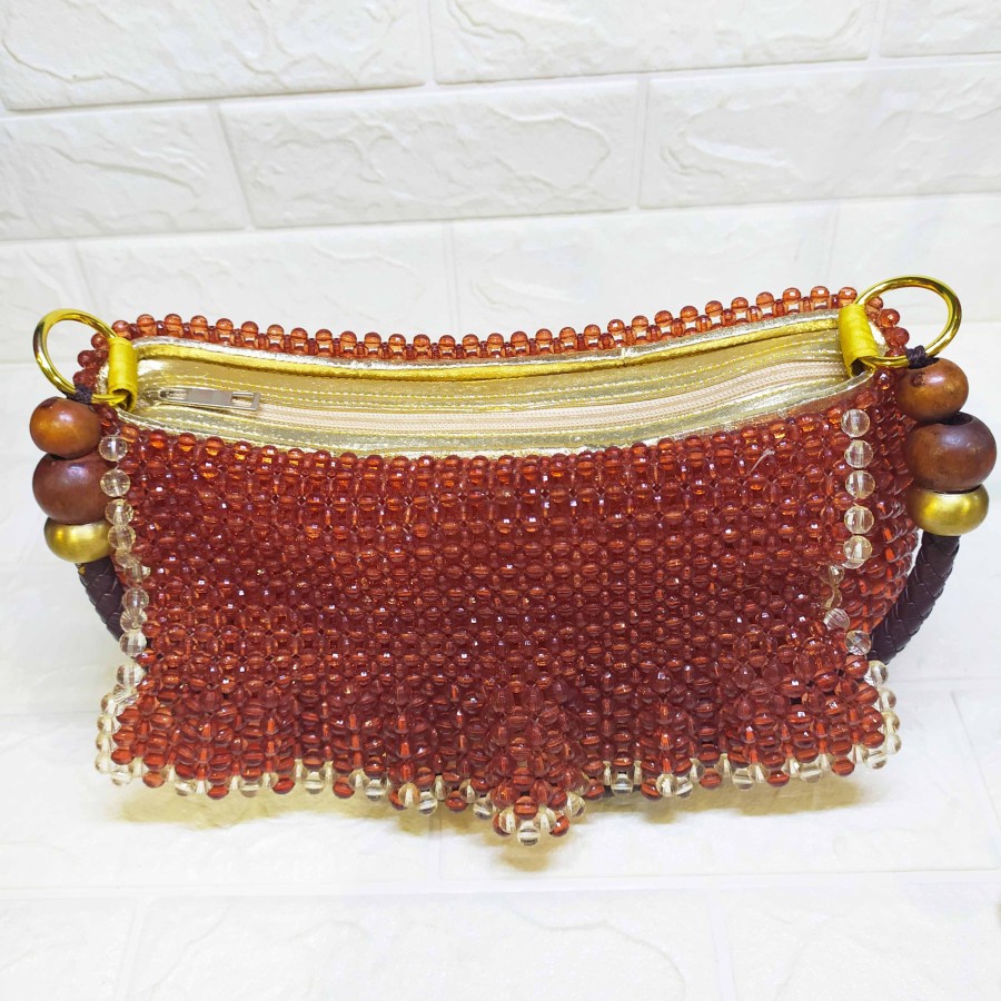 LIMITED EDITION ! Brown Beads Shoulder Bag - Tas Tenteng Fancy,Elegant