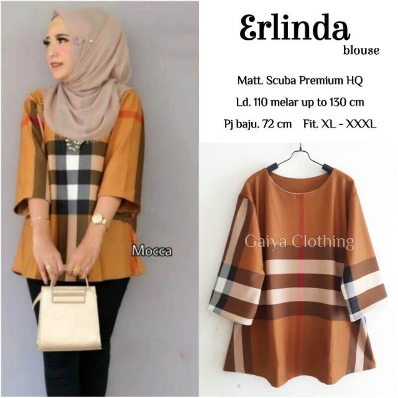 BLOUSE ATASAN WANITA OVERSIZE SCUBA MOTIF KOTAK - ERLINDA