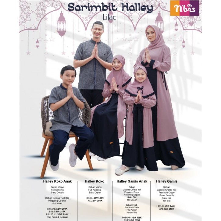 Nibras Halley Sarimbit Warna Lilac dan Navy Bahan Gazelle Crinkle Mix Premium Crepe Seragam lebaran