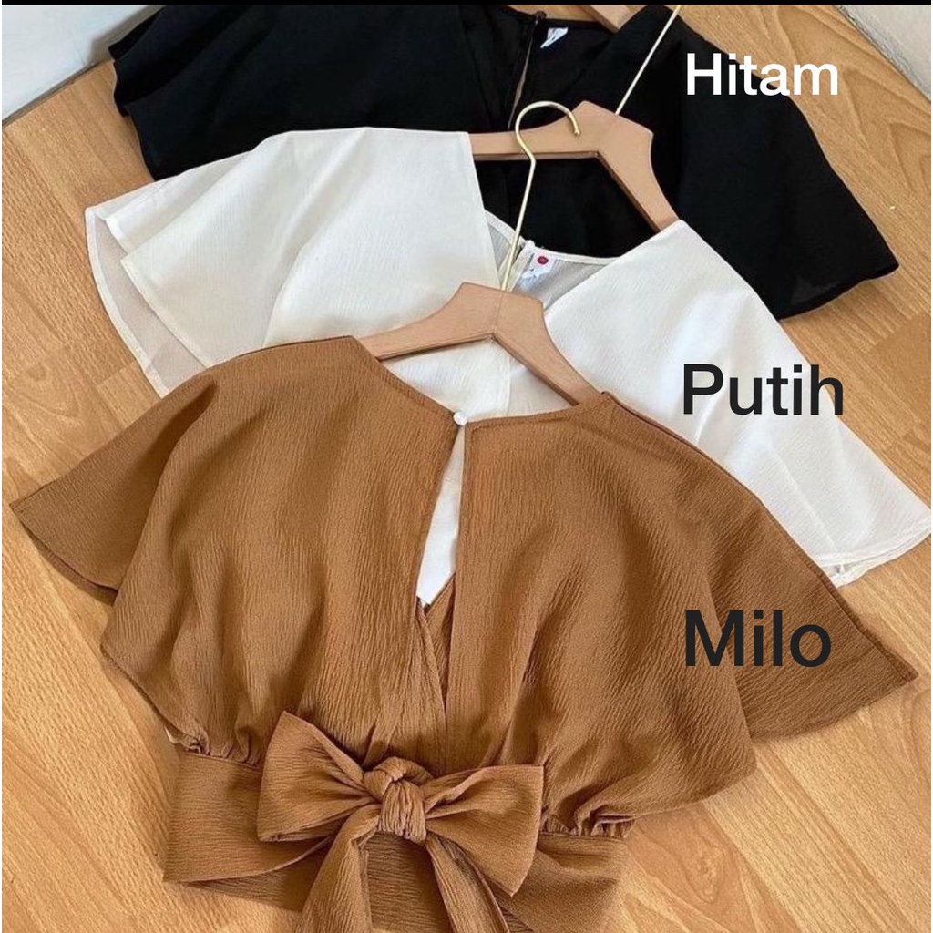 FEMEI OUTER CROP/ BOW BACK CARDIE Outerwear Rompi Lengan Pendek Batwing Tali Pita Fashion Remaja Muslim Terlaris