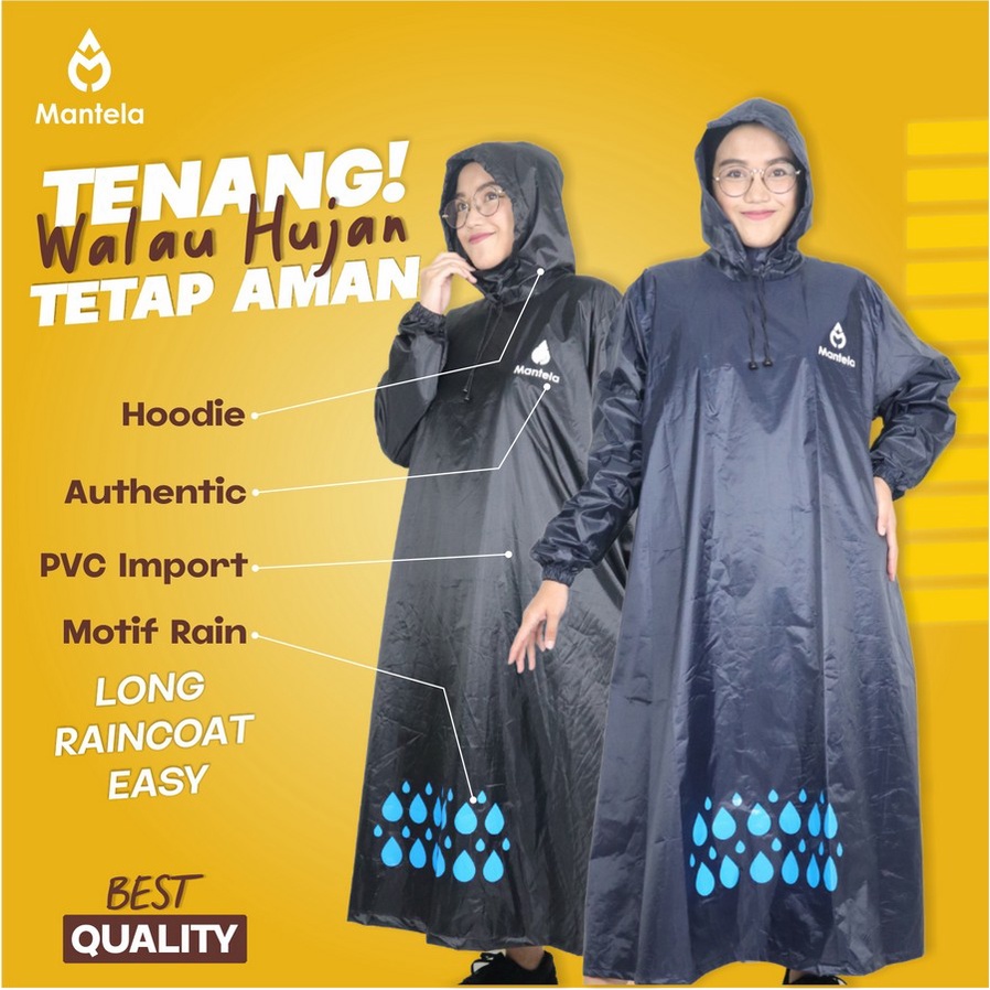 ORIGINAL MANTELA Jas Hujan Wanita Dewasa Gamis Muslimah Hijab Ukuran Jumbo Bahan Tebal Anti Sobek Rembes Premium Ada Resleting Panjang Fashionable Model Korea Lucu Trendy Kekinian Motif Polos Harga Murah Warna Pink Hitam Navy Merah Maroon Kuning Bening