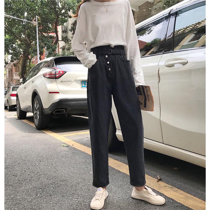  Celana  Panjang Model High Waist Longgar  Lurus Bahan Jeans  