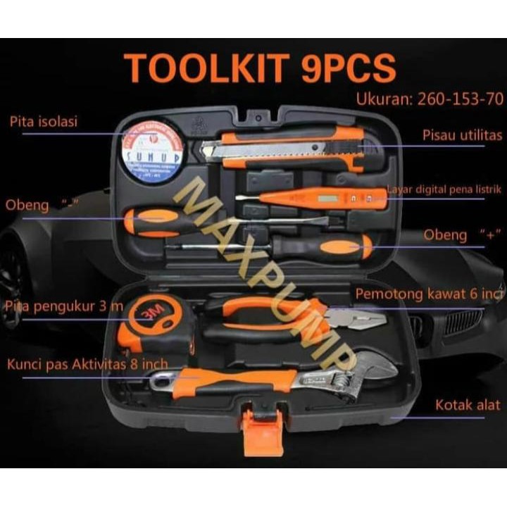 TOOLBOX TOOLSET Peralatan Perkakas TOOL SET TOOL KIT TOOLS REPAIR KIT Peralatan Kerja 9 Pcs