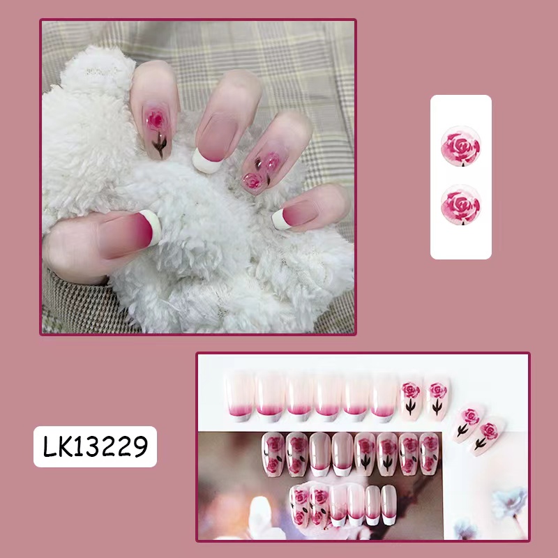 LK13227-LK13232 Tempelan 24Pcs/Set Kuku Palsu Imitasi berikut lem D60 nail Nail Art Nail Care kuku palsu 3d