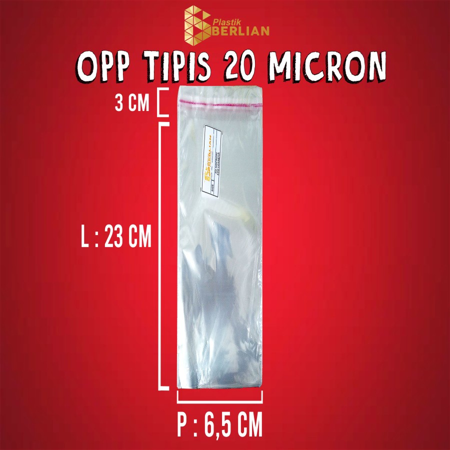 

6,5 x 23 cm Plastik OPP TIPIS (100 lbr) lem/seal