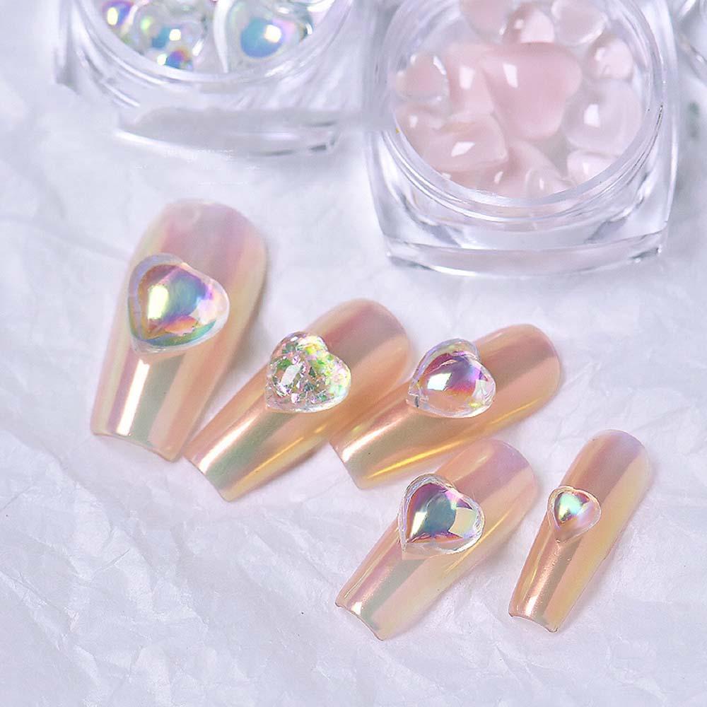 Quintonton 3D Nail Art Dekorasi Charms Aurora Cinta Berbentuk Hati Kristal Bening Hiasan Kuku DIY