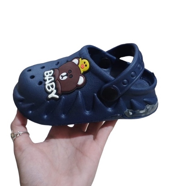 Sendal Bayi Laki Karet Usia 6 - 12 Bulan NAVY Sendal Anak Cowok Karet Model Tali belakang Motif Kartun Lucu Size 19-23