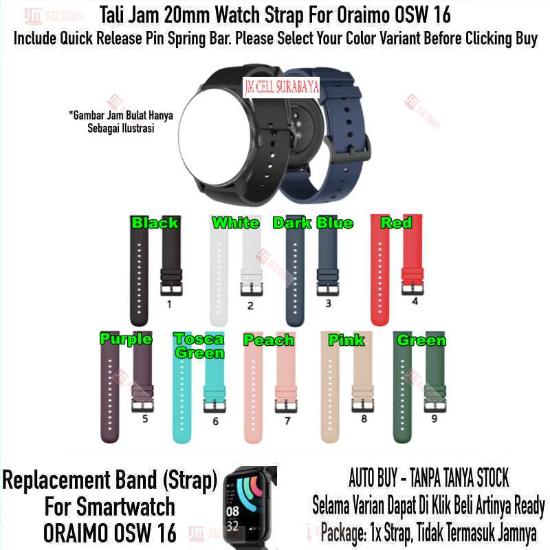 P20Q Tali Jam 20mm Watch Strap Oraimo OSW 16 OSW16 - Rubber Silikon Polos