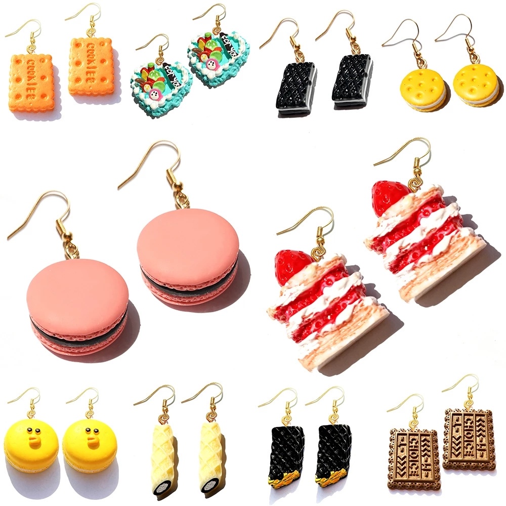 1 Pasang Anting Tusuk Gantung Wanita Desain Kartun Kodok / Kue / Dessert Untuk Pesta