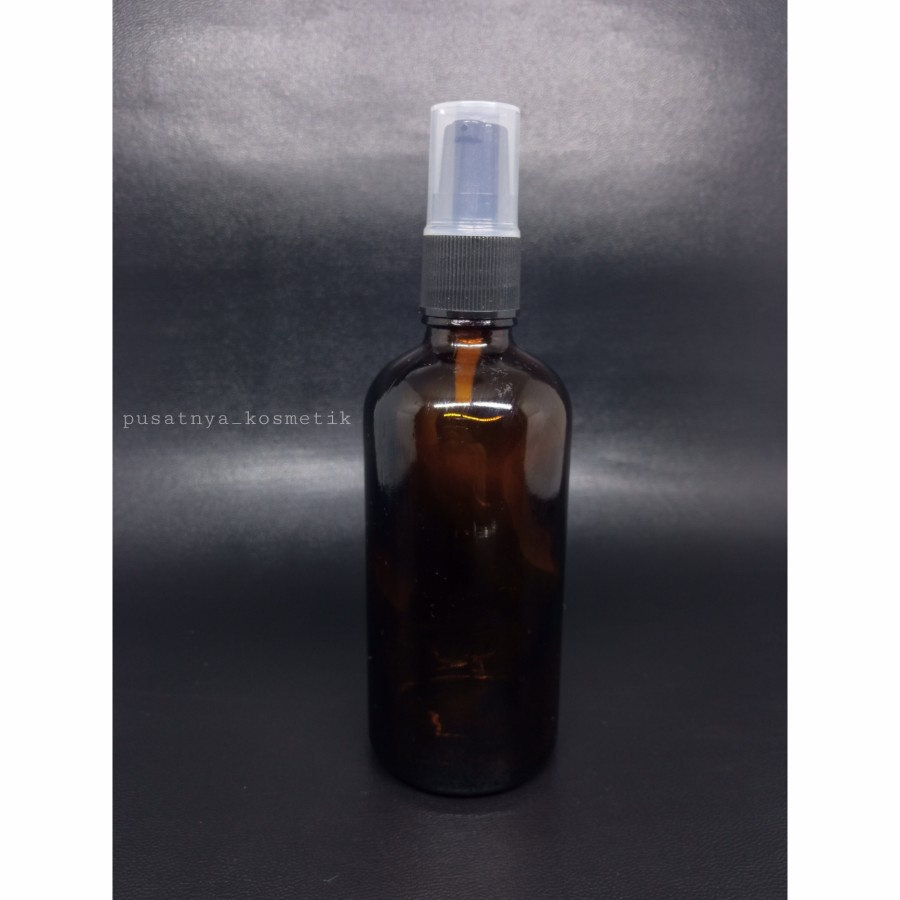 Botol Kaca Amber 100ML Pump Treatment Hitam