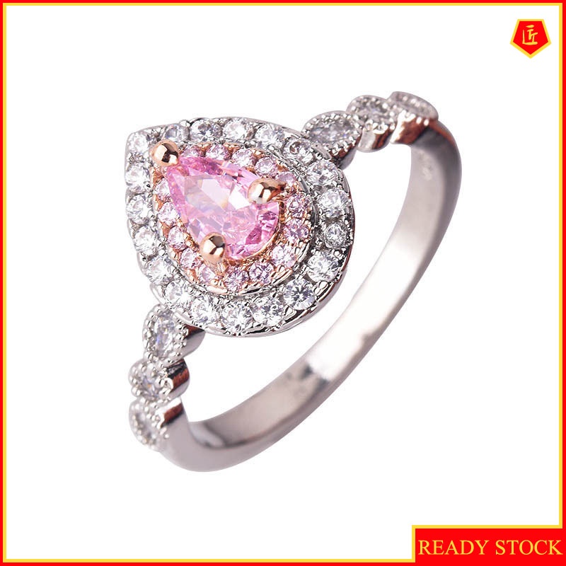 Fashion Inlaid Pink Crystal Water Drop Pear Ring Luxury Ring