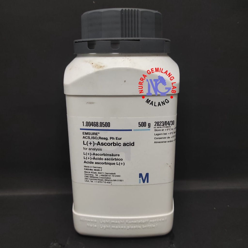 Ascorbic acid Asam askorbat atau Vitamin C Analis MERCK 1.00468.0500 ecer 5 gram