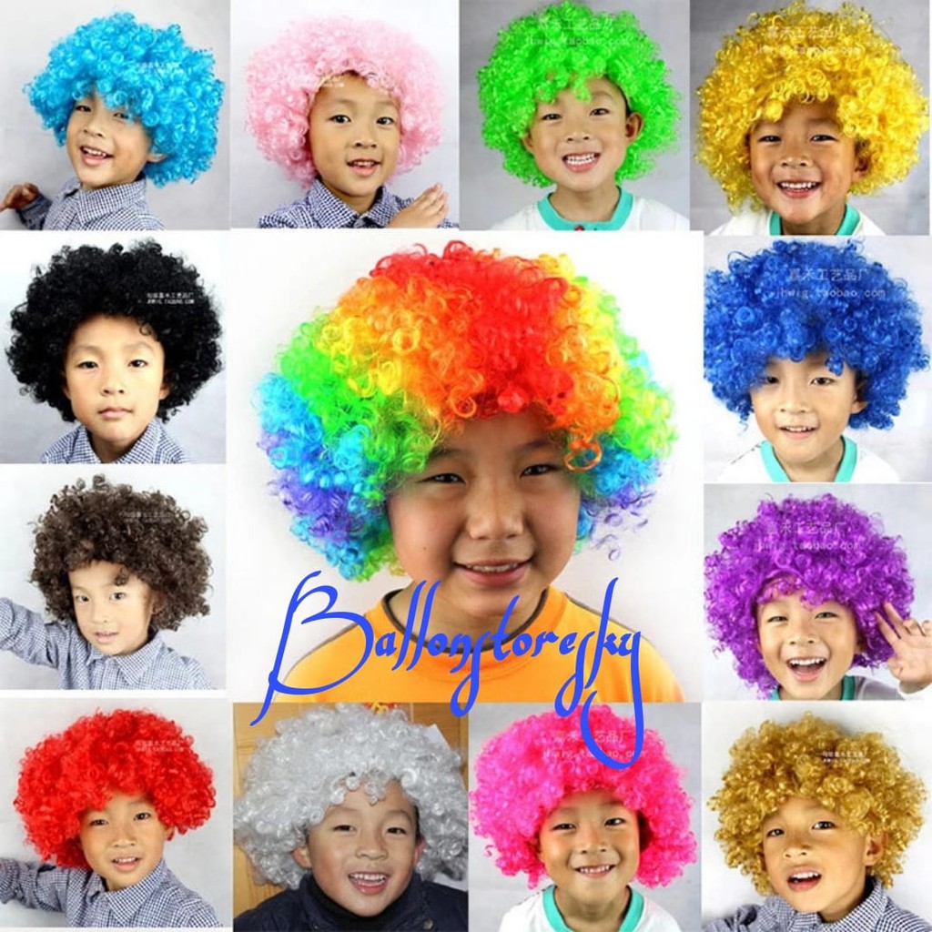 Party Warna Warni Rambut Palsu keribo / Wig Kribo keriting/ Wig Badut Badut / Wig Cosplay Costplay