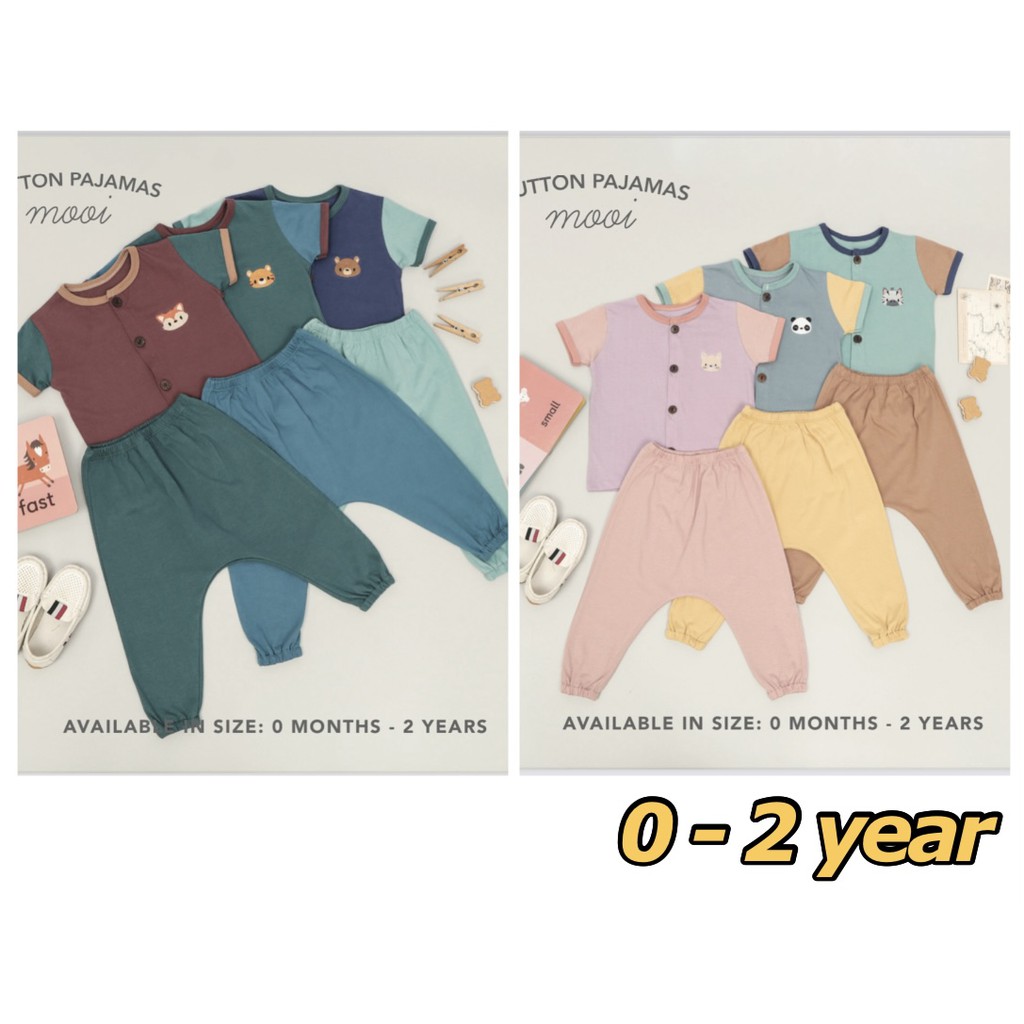 Mooi 0-2 Tahun Short Sleeve Button Tricolor Pajamas Setelan Bayi CBKS