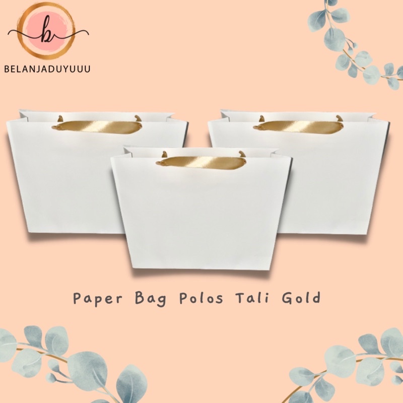 

Paper Bag Polos Putih Tali Gold Ukuran Medium Pembungkus Kado
