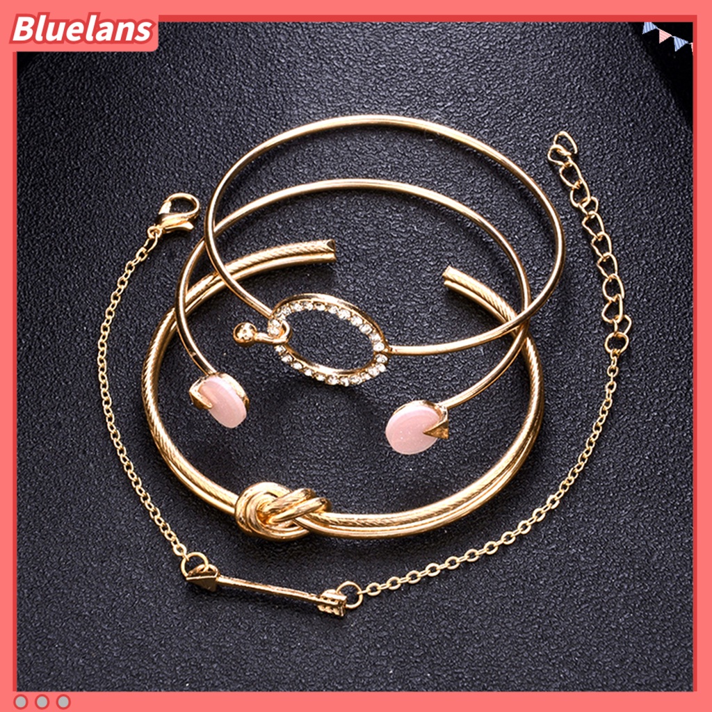 Bluelans 4Pcs Fashion Knotted Circle Arrow Rhinestone Opening Bangles Women Bracelets