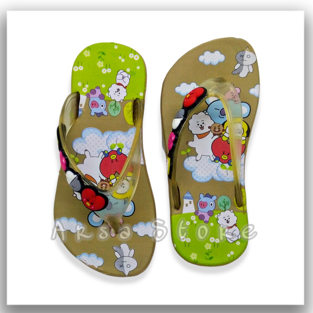 Sendal Jepit BTS Anak Perempuan Terbaru / Sandal Anak Cewek Motif BT21 Lucu Umur 2 3 4 5 6 7 8 Tahun