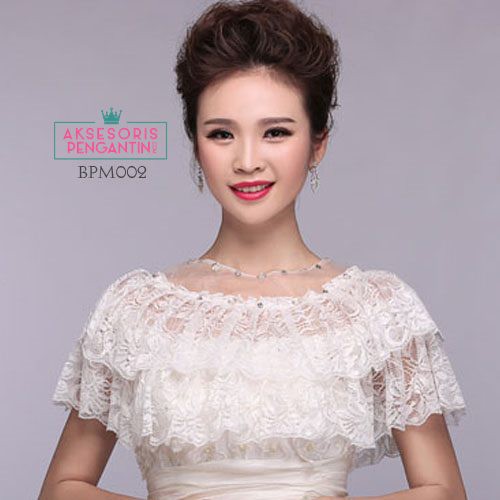 [BISA COD] AKSESORIS PENGANTIN BOLERO PESTA PENGANTIN LACE BROKAT PUTIH BPM002