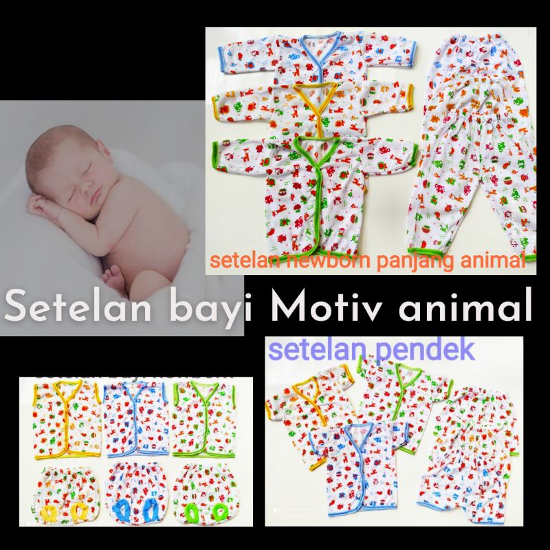Setelan Bayi Panjang Pendek Kutung Motiv Animal Murah ECER 1 Stel