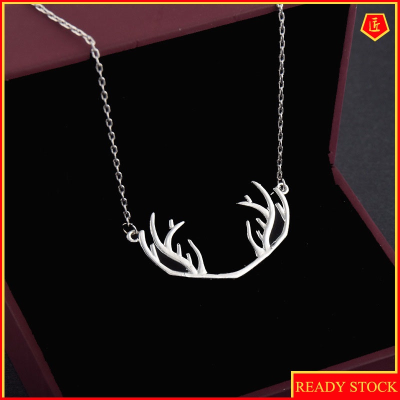 [Ready Stock]Silver Antlers Necklace for Women Special-Interest Design Simple Fashion