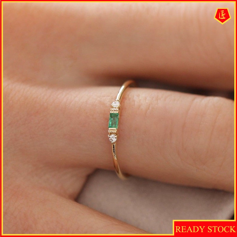 [Ready Stock]Simple Fashion Female Ring 18K Gold Inlaid Colored Gems