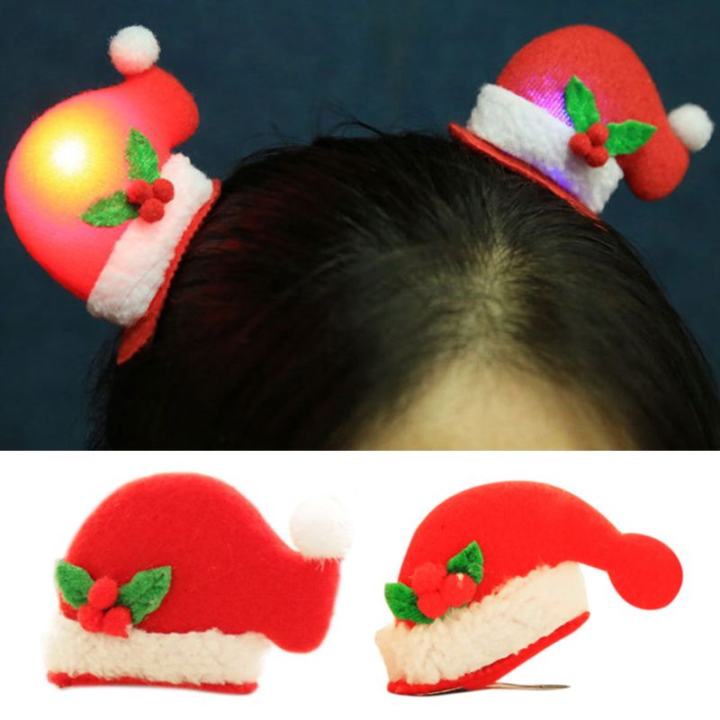 Siy Jepit Rambut Bentuk Topi Santa Claus Dengan Lampu Led Untuk Anak Perempuan