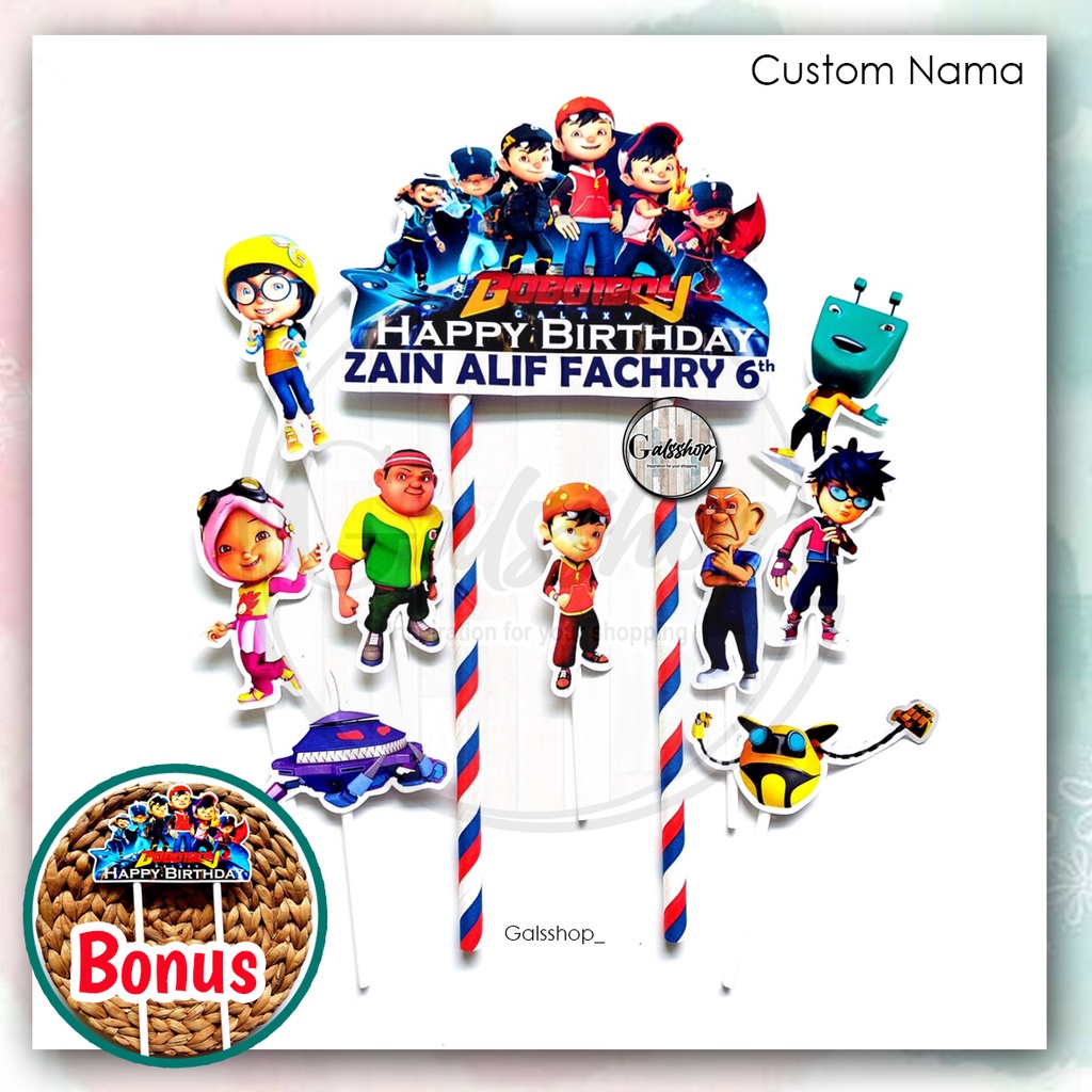 Custom Nama/ Foto / Toppercake Plus Boboiboy / Hiasan Kue / Cake Topper
