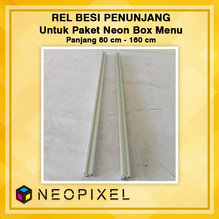Rel besi penunjang item Paket Neon box Menu panjang 80 cm - 160 cm