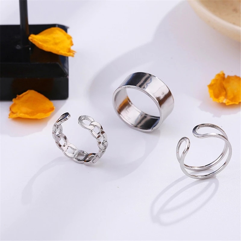 3 Pcs Cincin Jari Buckle Joint Tail Gaya Hip Hop Rock Elegan Untuk Pria Dan Wanita