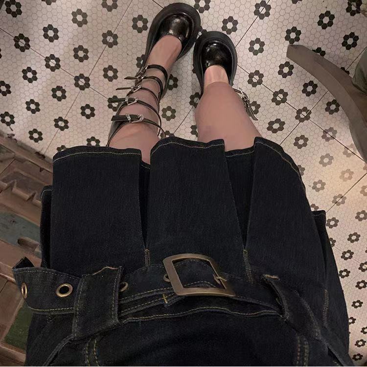 Musim panas baru setengah baya gadis panas desain rasa ceruk menggantung leher gaun denim wanita ram