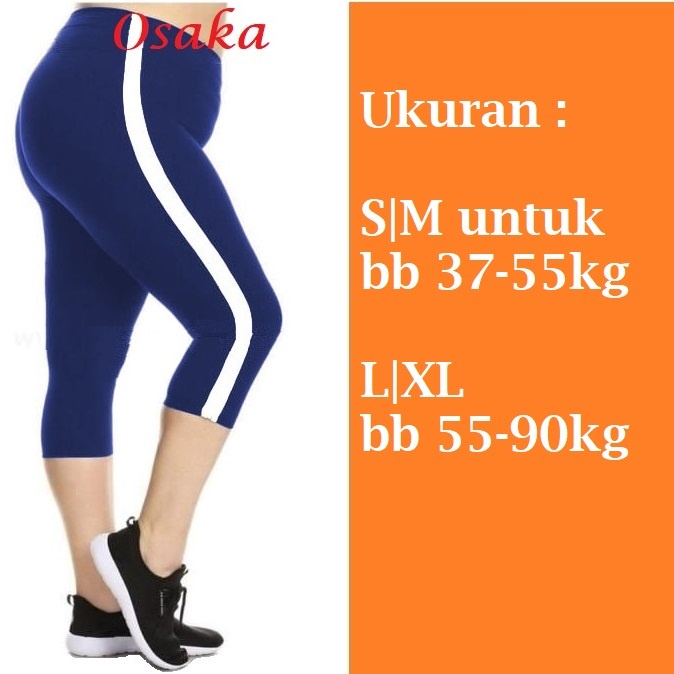 Celana Legging 3/4 Garis Putih bahan ADEM Leging Sport wanita S M L XL JUMBO Lejing Pendek Korea Kekinian-2