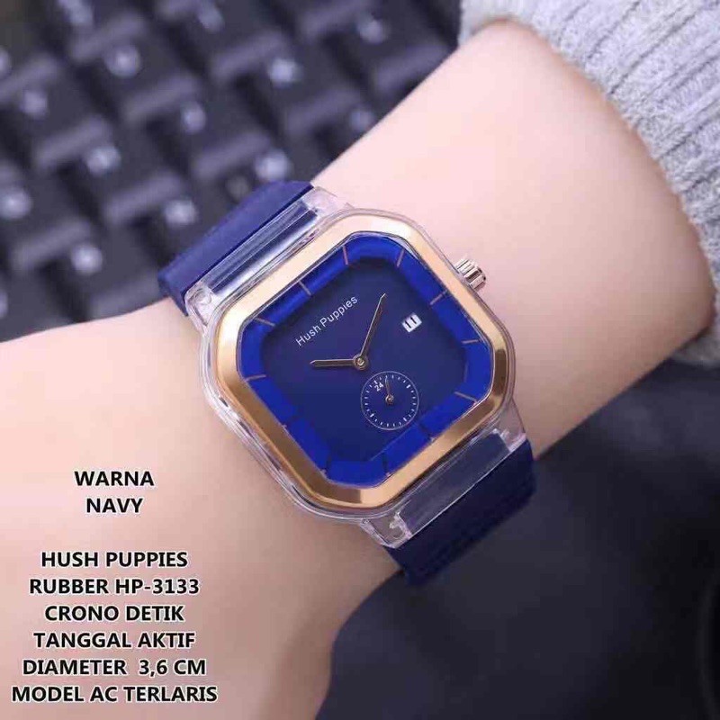 (BISA COD) jam tangan wanita tiga jarum tali rubber HUSH PUPPIES  MODEL AC