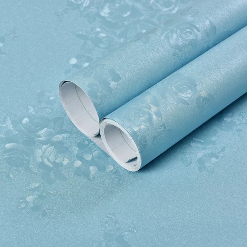 COD ( BAYAR DI TEMPAT ) Wallpaper Sticker Dinding Bertekstur Salur Daun Ungu Pink Putih Cream Biru Abu Hitam Navy Hijau Tosca Kuning Merah Coklat Salur Bunga Batik Batu Bata 3D Kotak Segitiga minimalis Baju Celana Sendal Kaos Gamis Celana Dalam Kosmetik-biru bunga