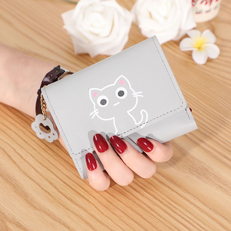 Alibaba1688 Dompet Lipat Mini Wanita Motif Cat Cute Import