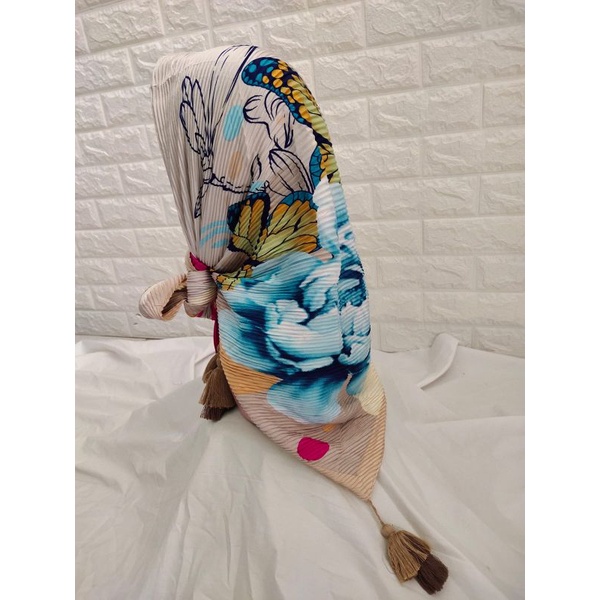 Segi 4 plisket jambul/hijab plisket/ hijab segi empat plisket motif