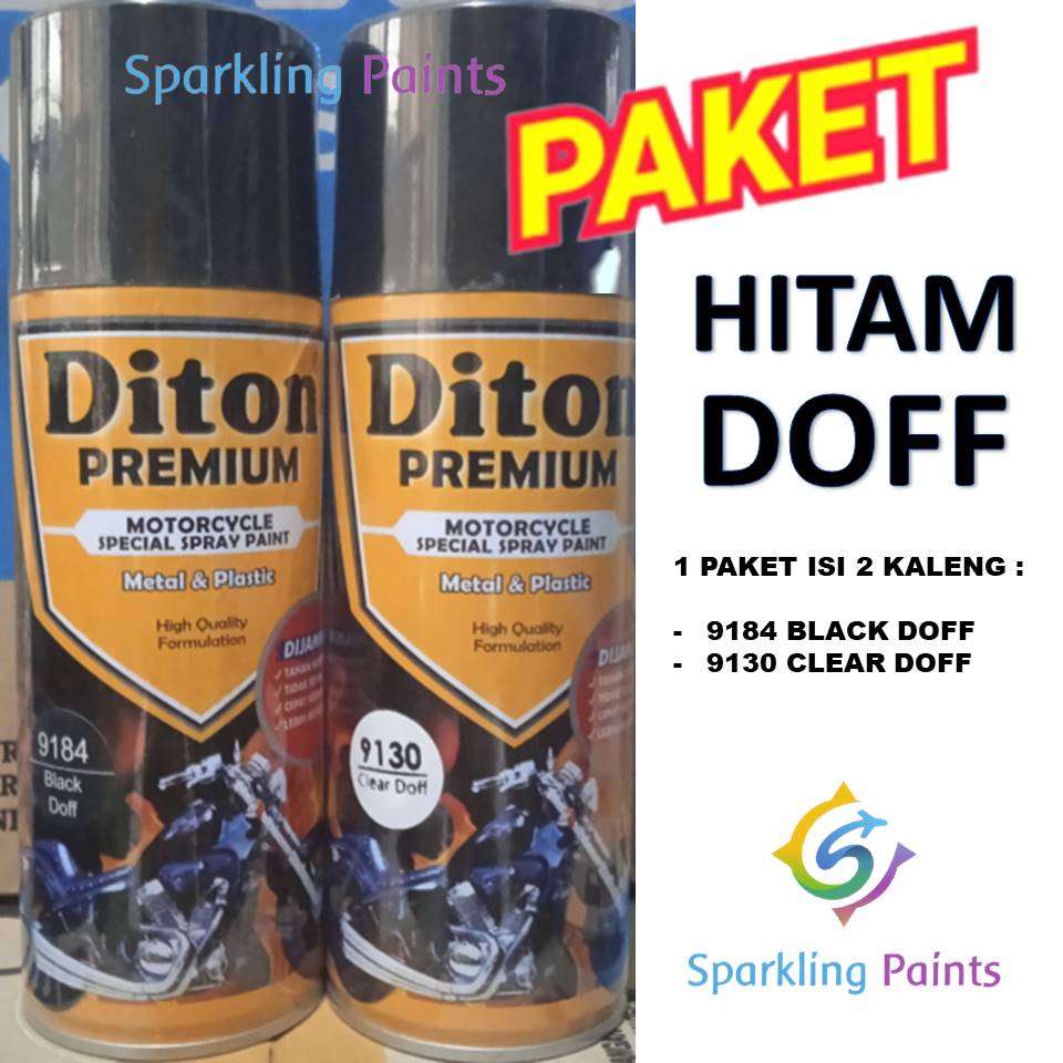 Paket Hemat Cat Pilox Diton Premium 9184 Black Doff Dop Hitam Flat Matte 400cc 9184 9130