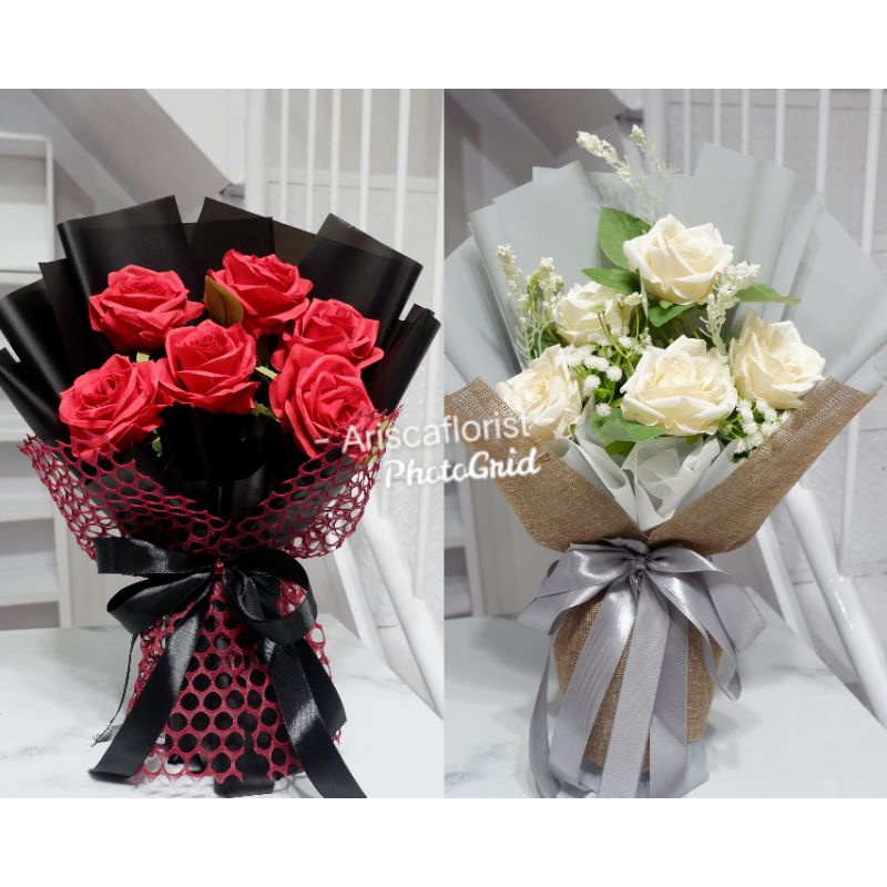 Buket Bunga Artificial Mawar Mirip Bunga Asli Kualitas premium termurah custom warna merah putih bir