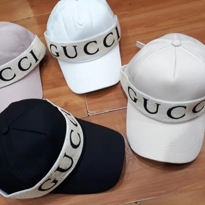Topi GUCCI Syahrini headband Cap hat Hitam / Putih premium - Putih Diskon
