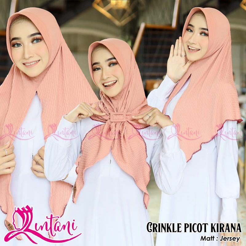 GELOMBANG PICOT KIRANA BY QINTANI HIJAB BERGO CRINGCLE PLISKET HIJAB PLISKET JERSEY