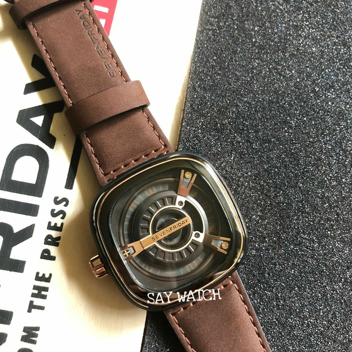 Jam Tangan Pria eSF Se V en Fri Day M2-02 Automatic Leather Brown