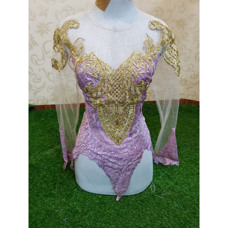 kebaya atasan dusty pink bordir gold