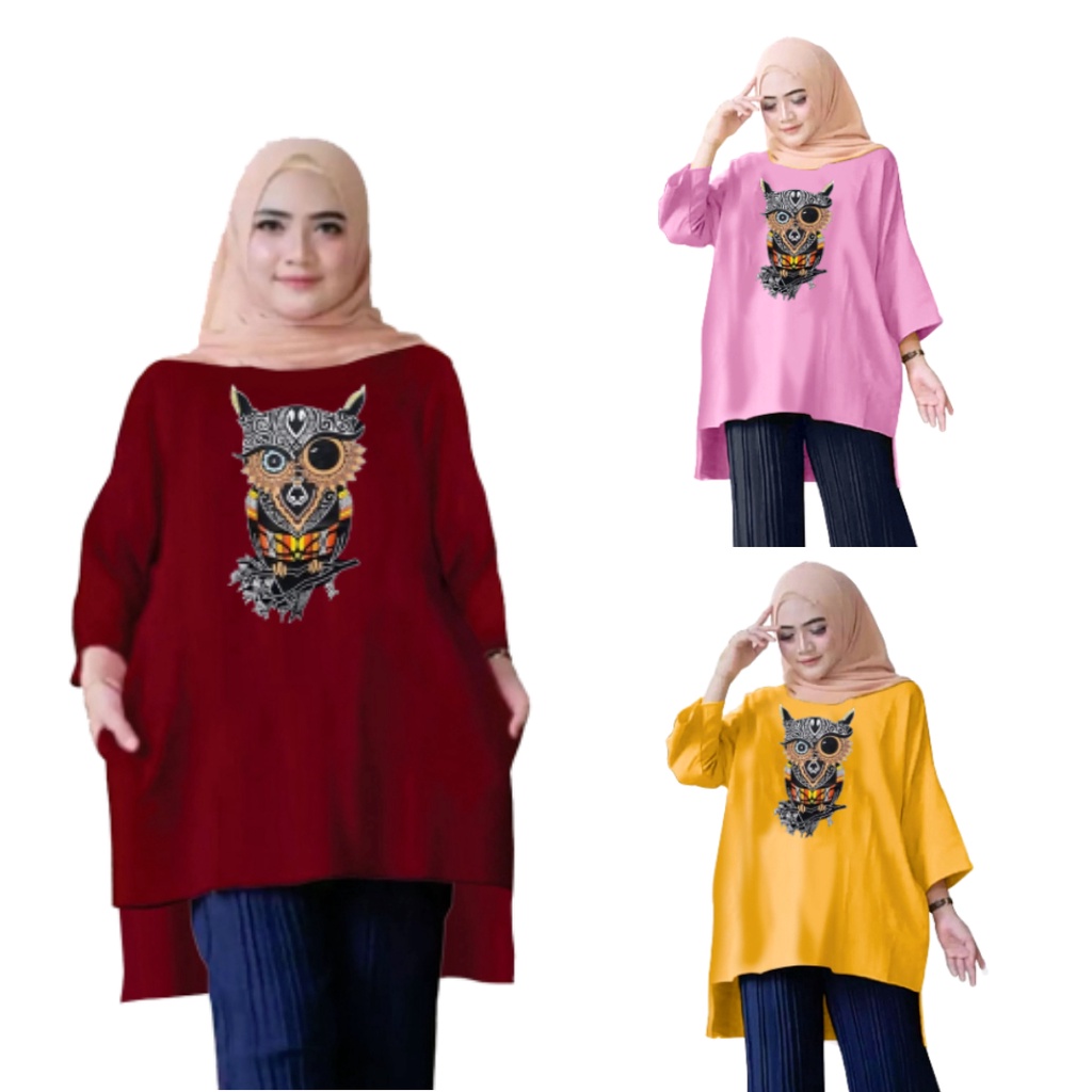 Tunik Jumbo Burung Hantu 03 Owl / Atasan Wanita XXL